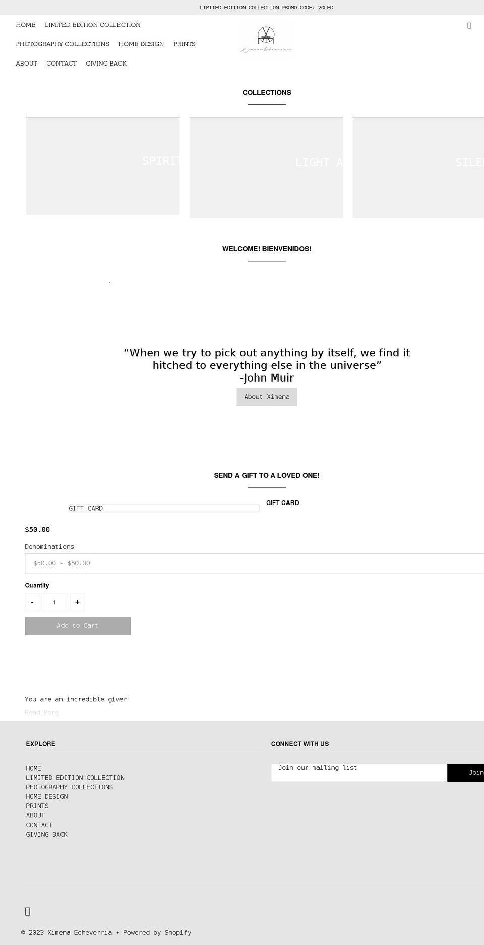 ximenaecheverria.com shopify website screenshot