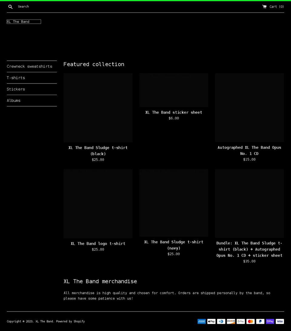 xl-the-band.myshopify.com shopify website screenshot