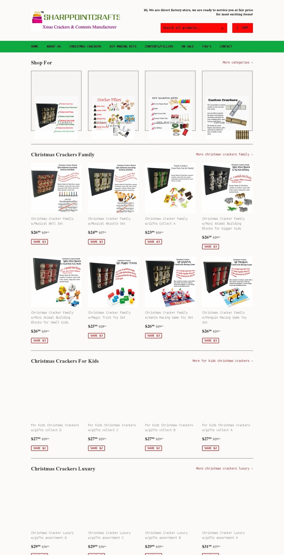 xmas-crackers-contents-maufacturer.myshopify.com shopify website screenshot