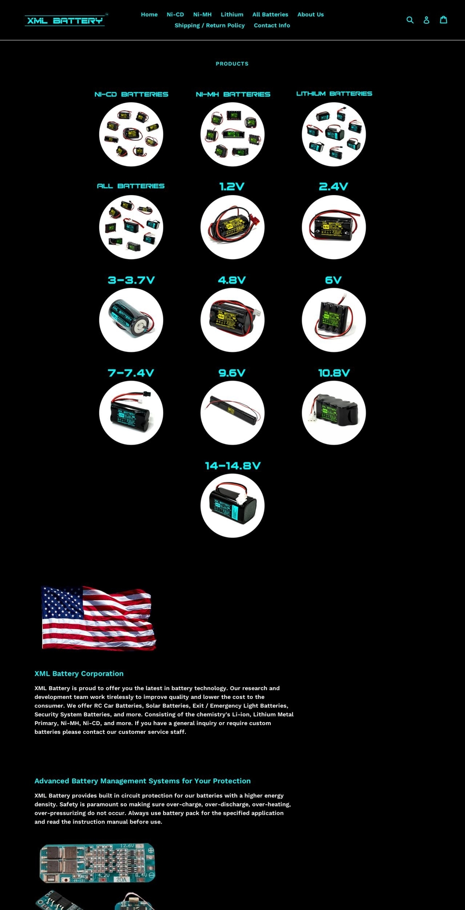 xmlbattery.com shopify website screenshot