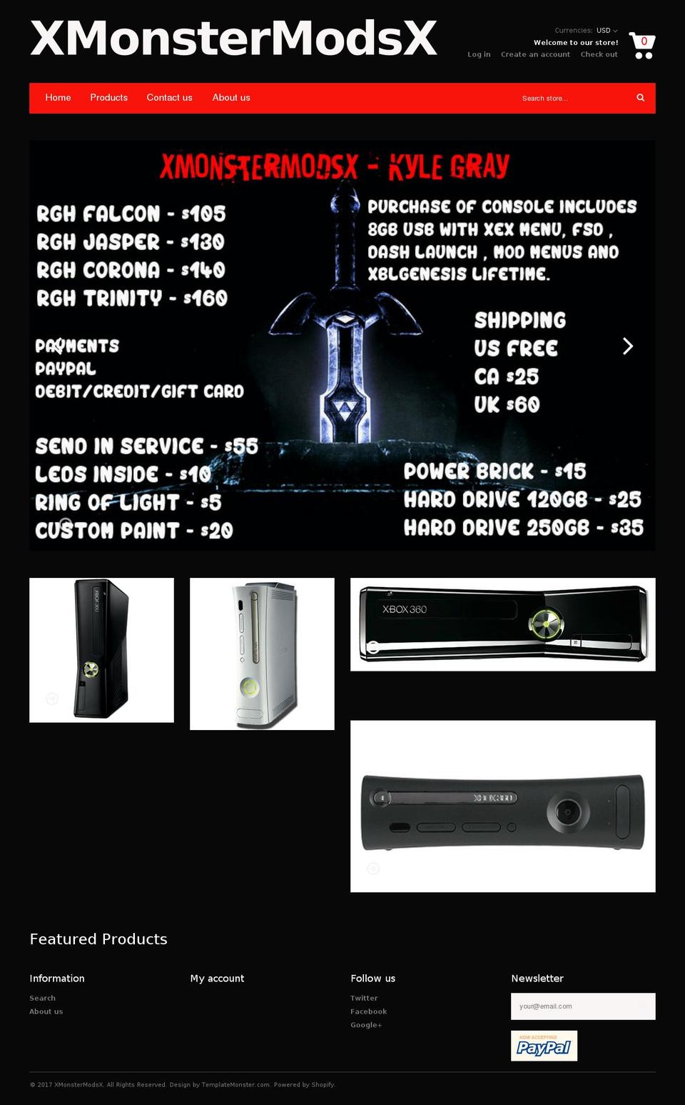xmonstermodsx.com shopify website screenshot