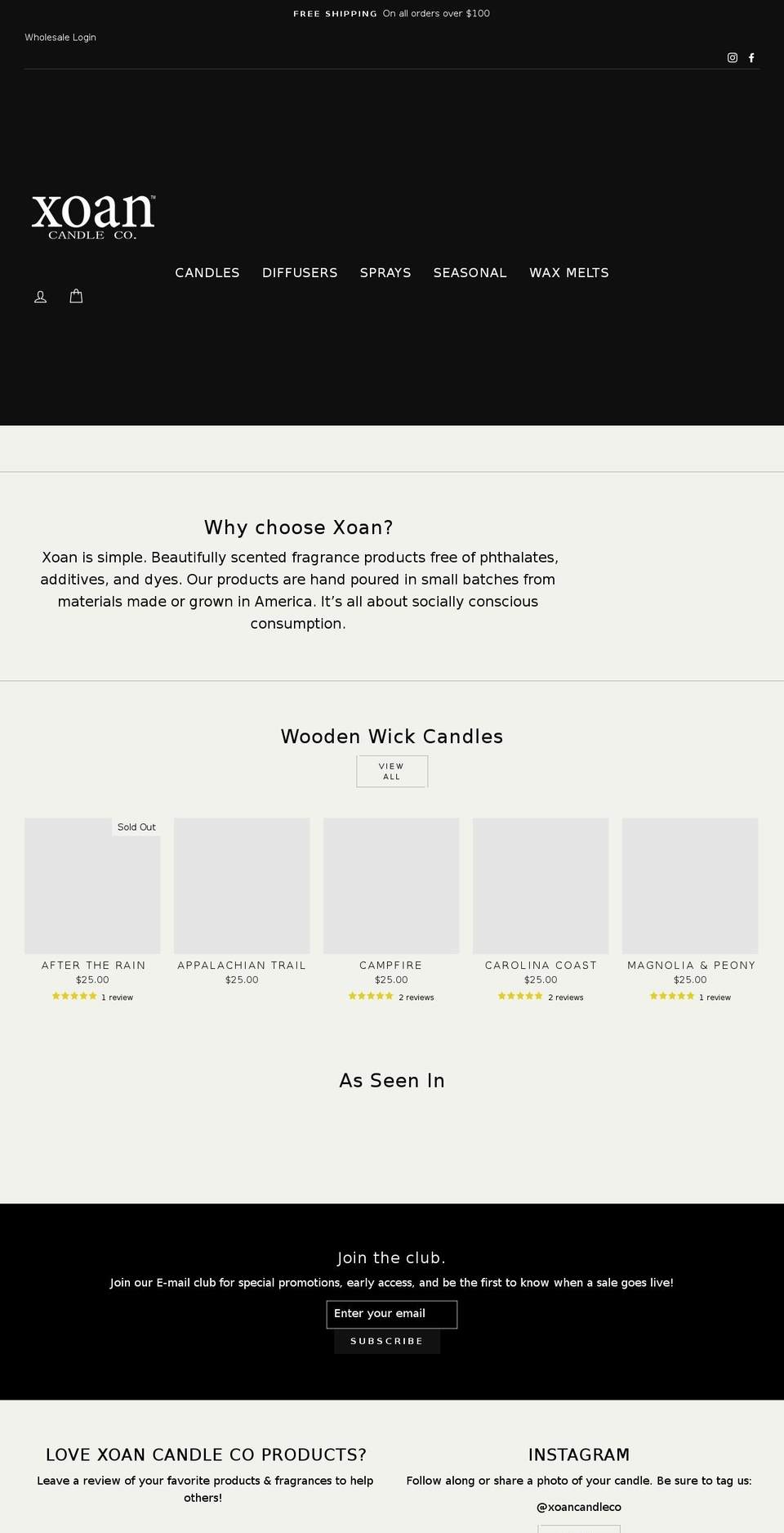 xoancandleco.com shopify website screenshot