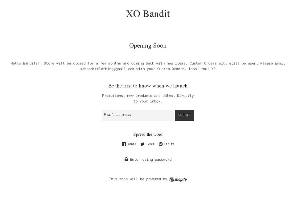 xobandit.com shopify website screenshot