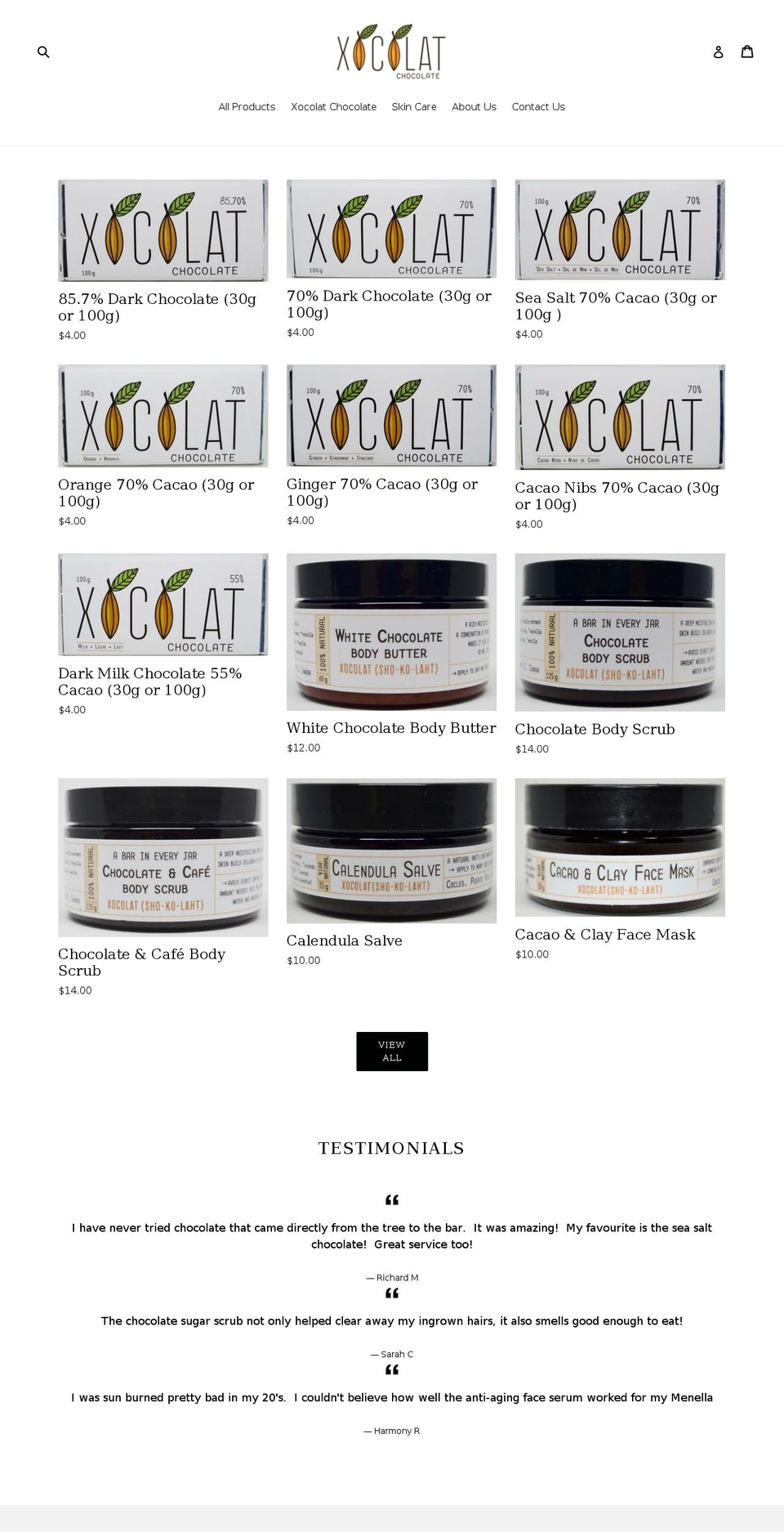 xocolat.ca shopify website screenshot