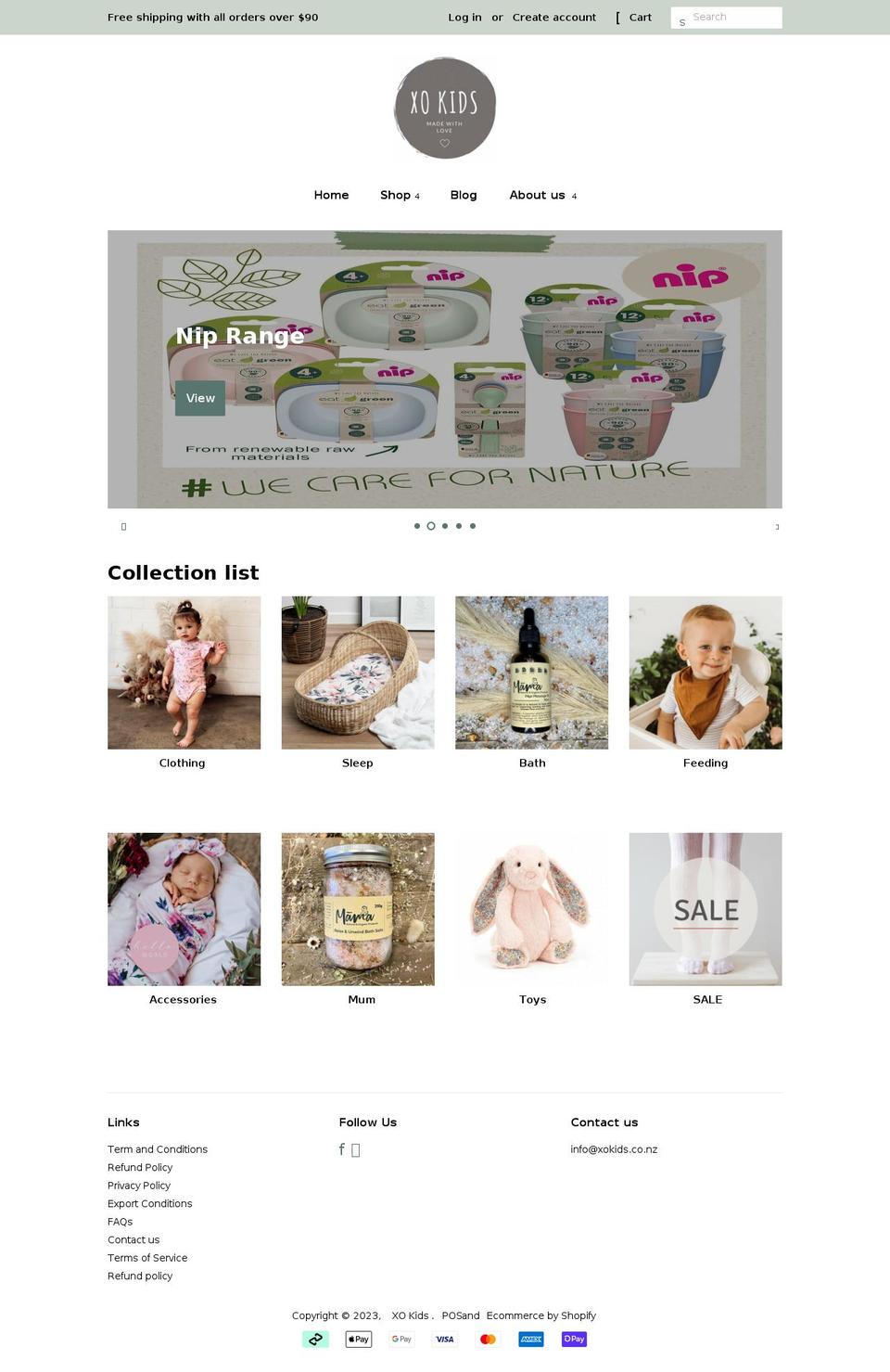 xokids.co.nz shopify website screenshot