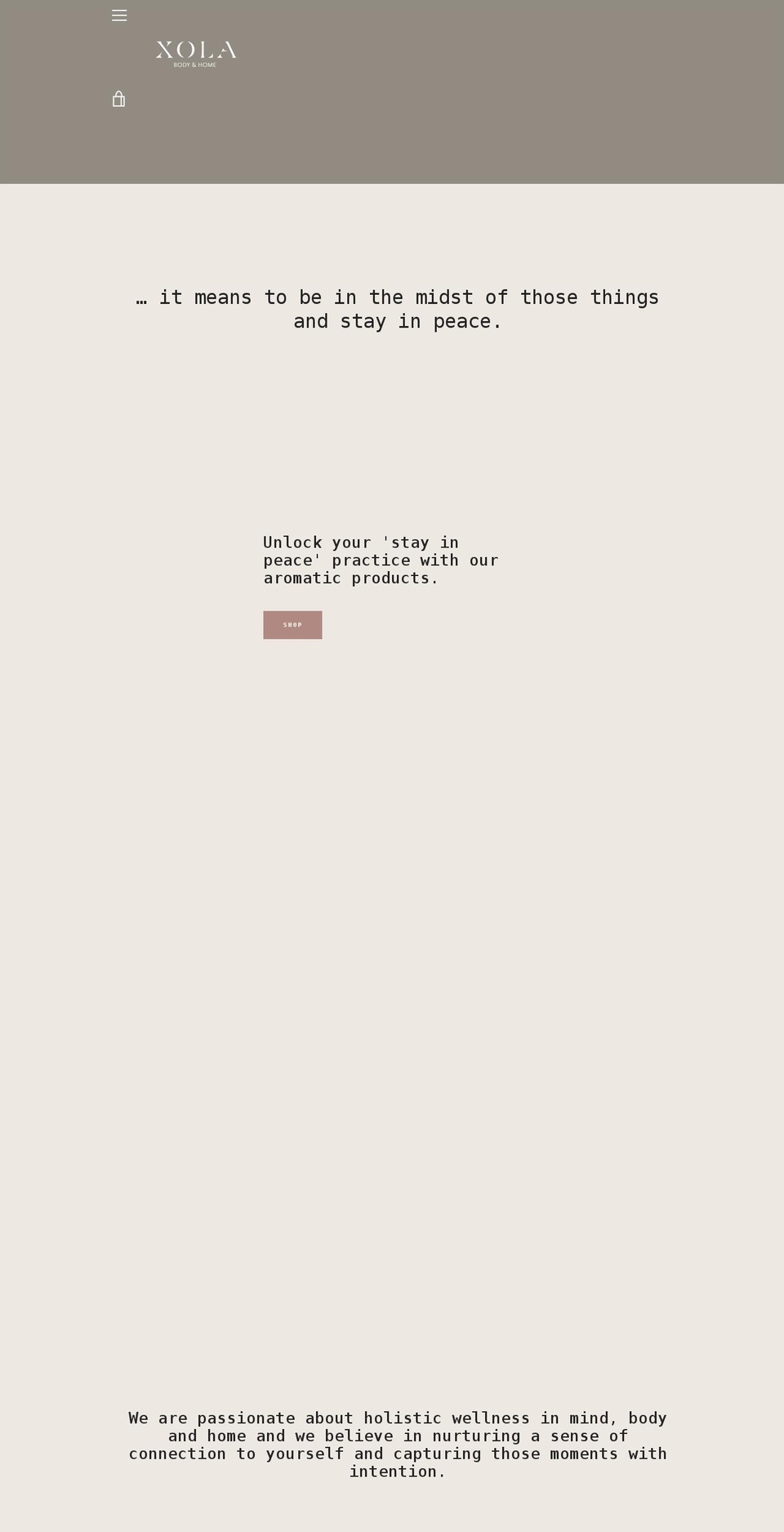 xolabodyandhome.com shopify website screenshot