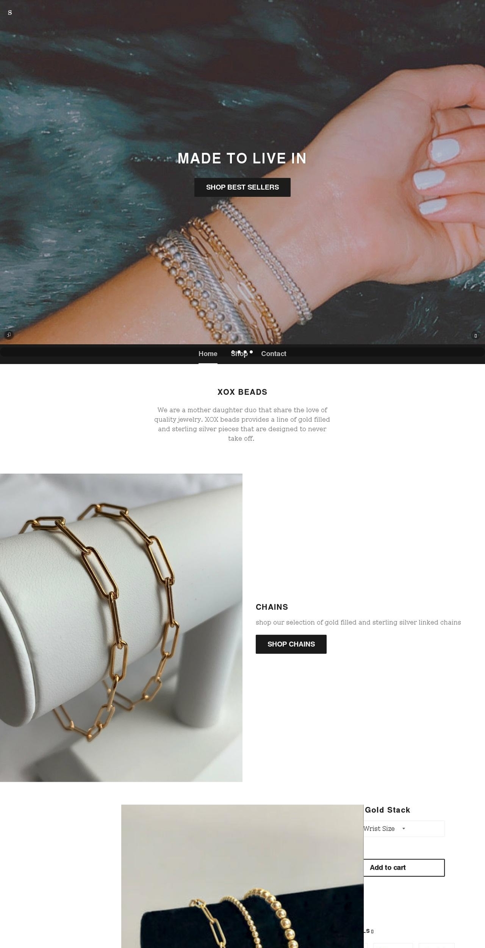 xoxbeads.com shopify website screenshot