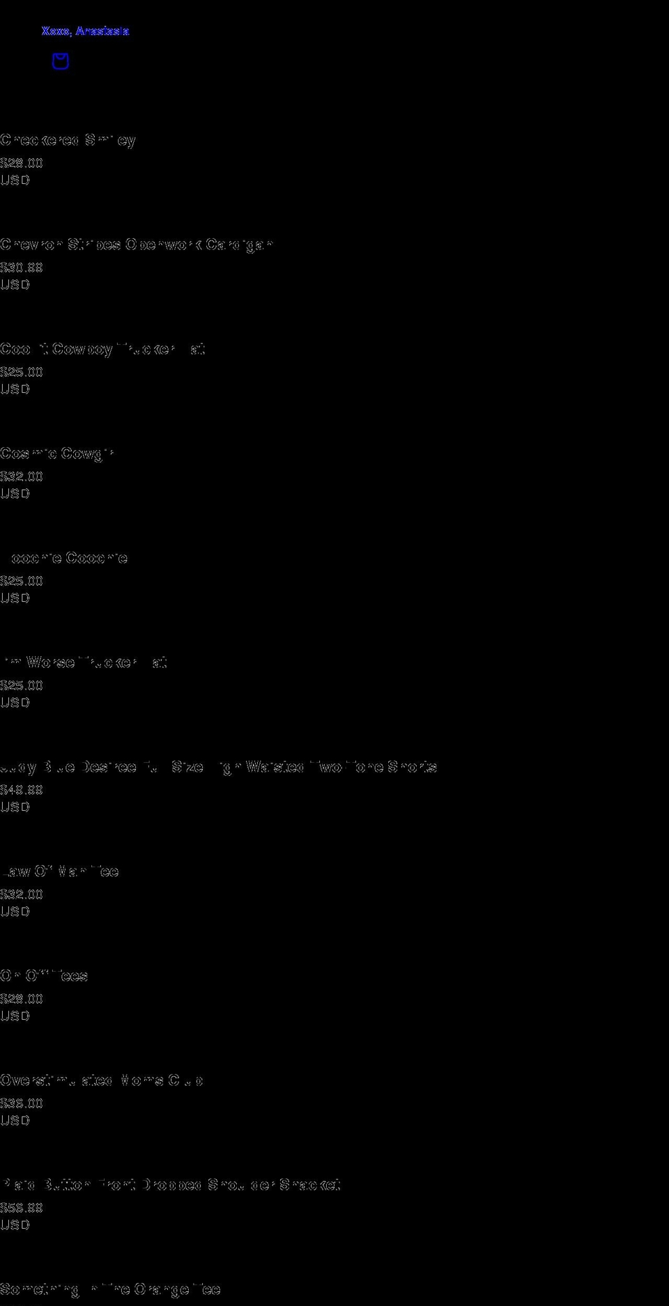 xoxoanastasia.com shopify website screenshot