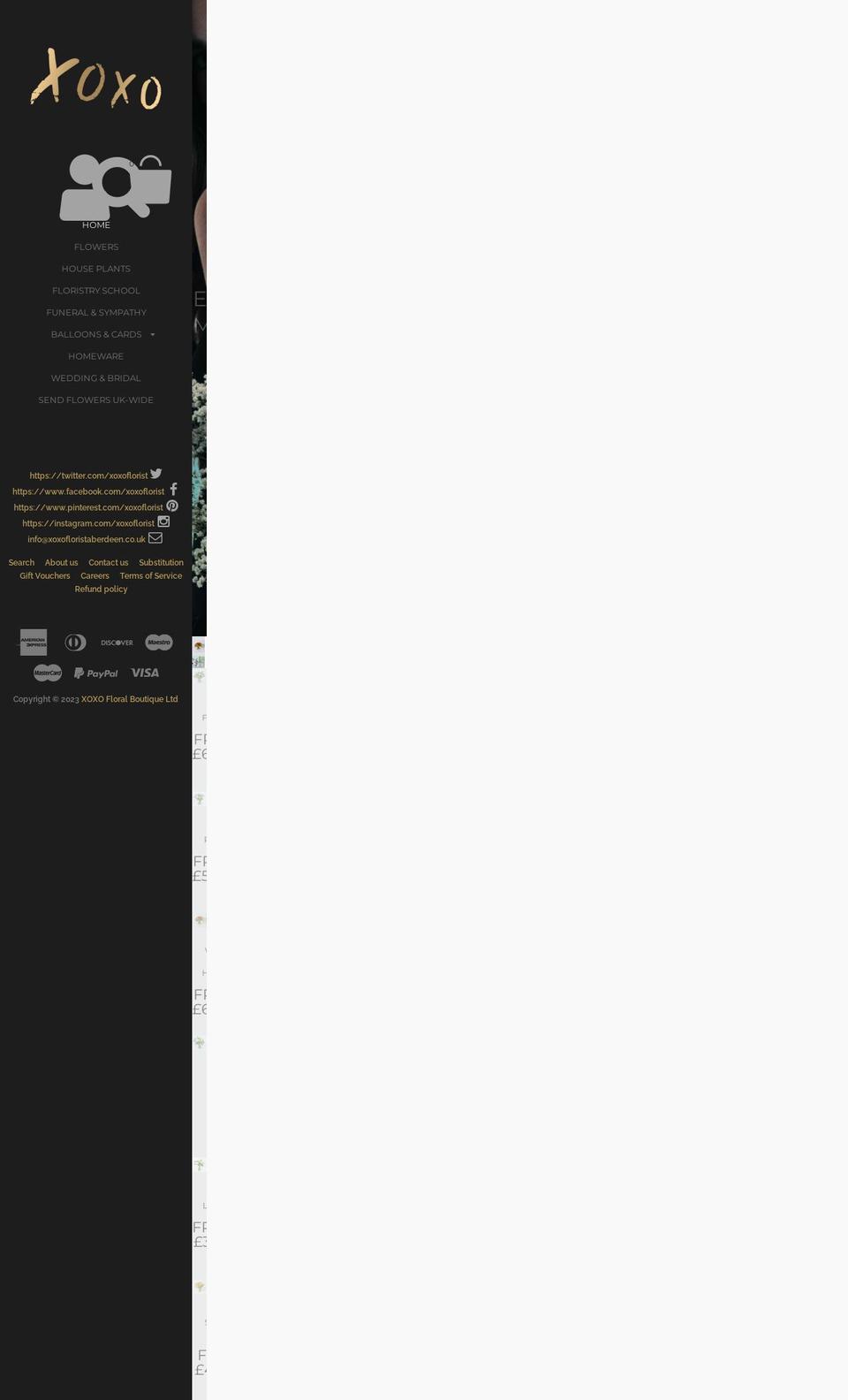 xoxofloristaberdeen.co.uk shopify website screenshot