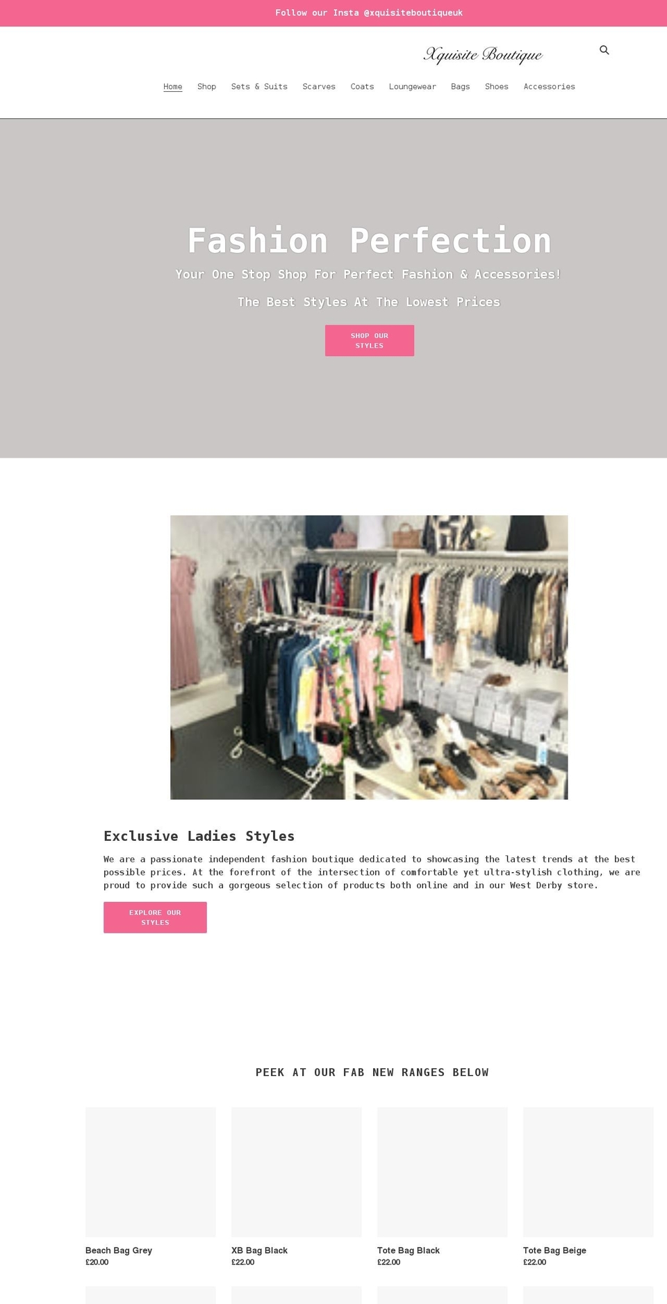 xquisiteboutique.co.uk shopify website screenshot