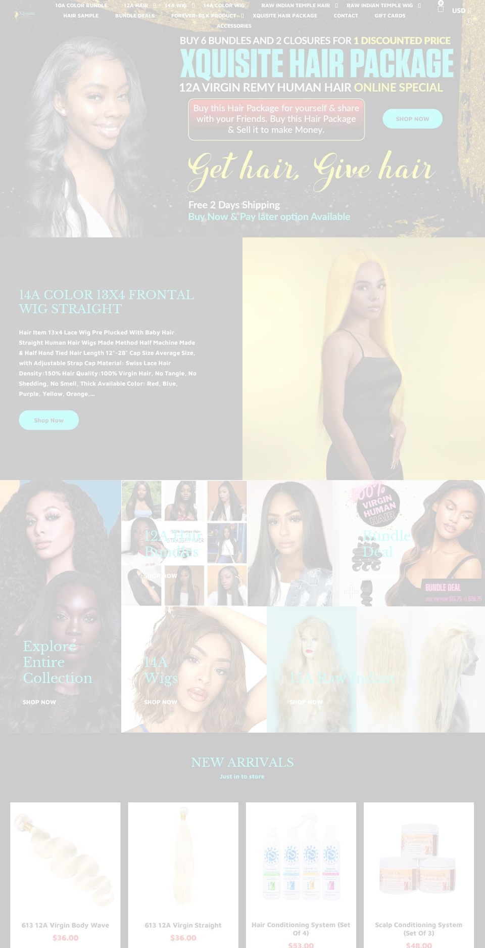 Trisha-Avery Shopify theme site example xquisitevirginhair.com