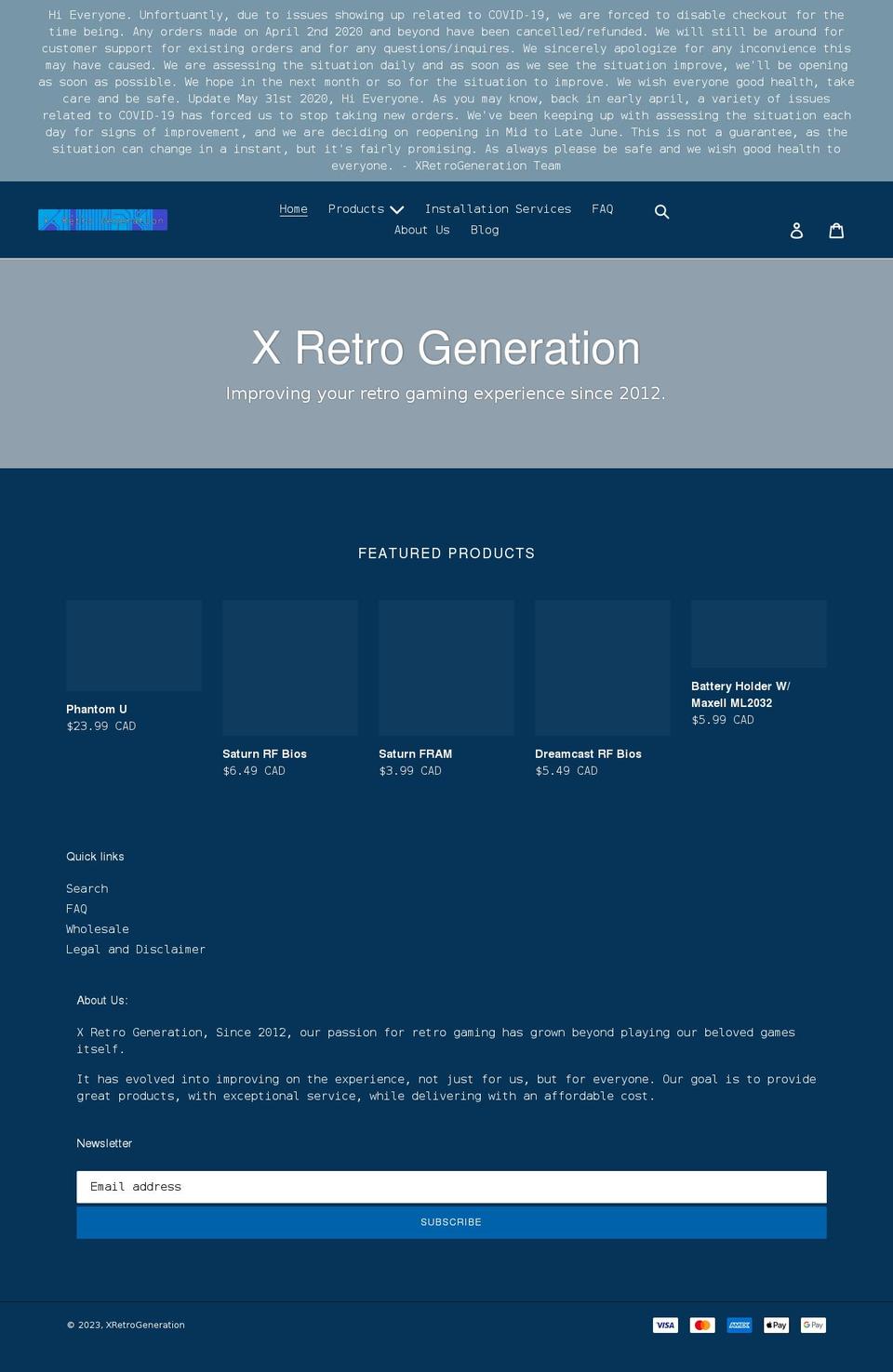 xretrogeneration.com shopify website screenshot