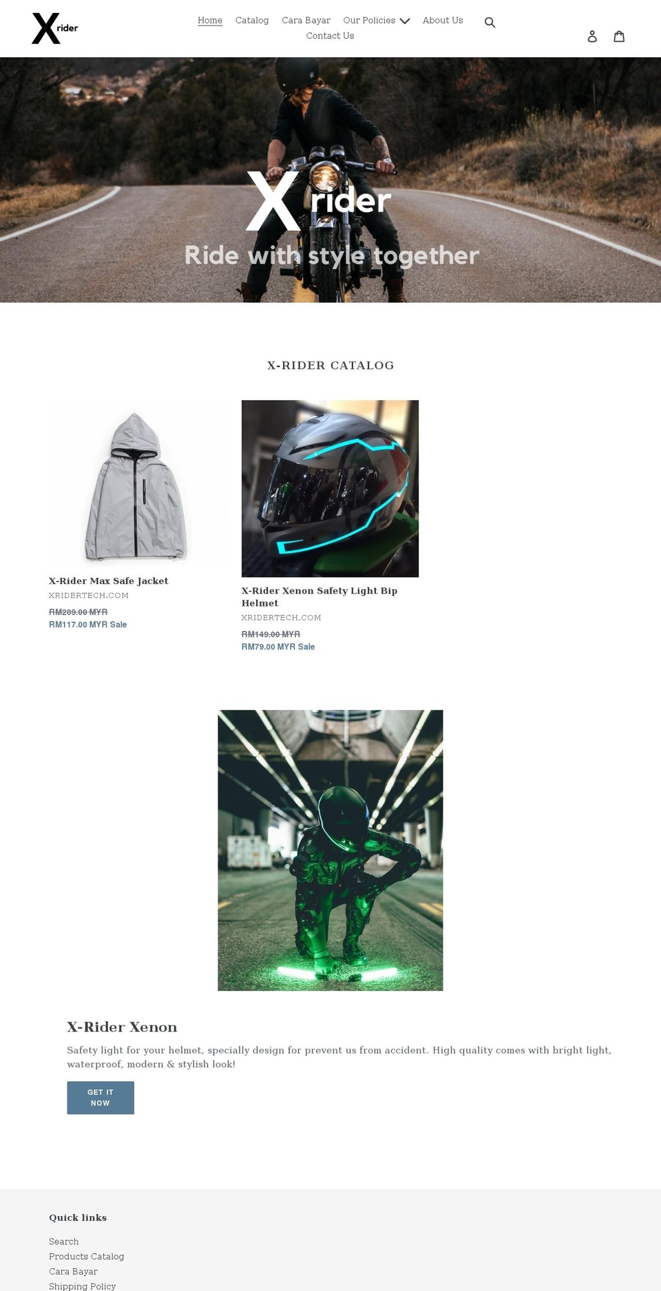 xridertech.com shopify website screenshot