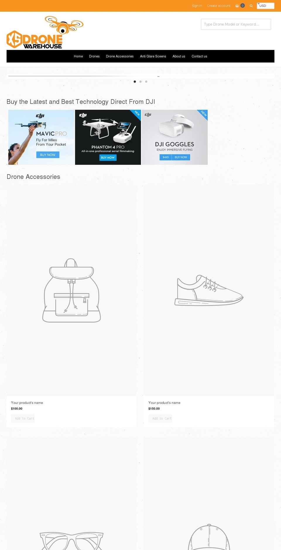 xsdronewarehouse.com — Shopify storefront screenshot