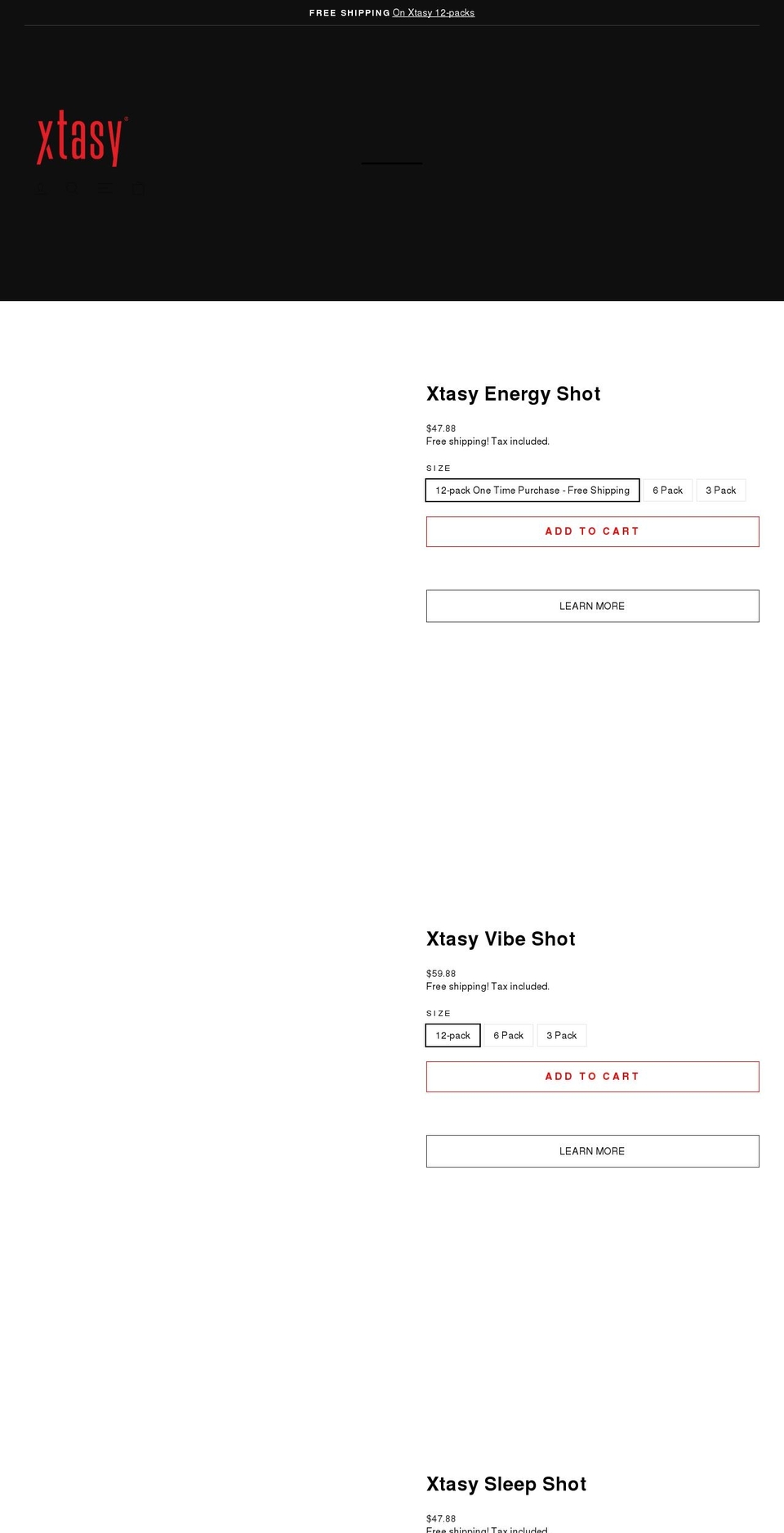 xtasyenergy.com shopify website screenshot