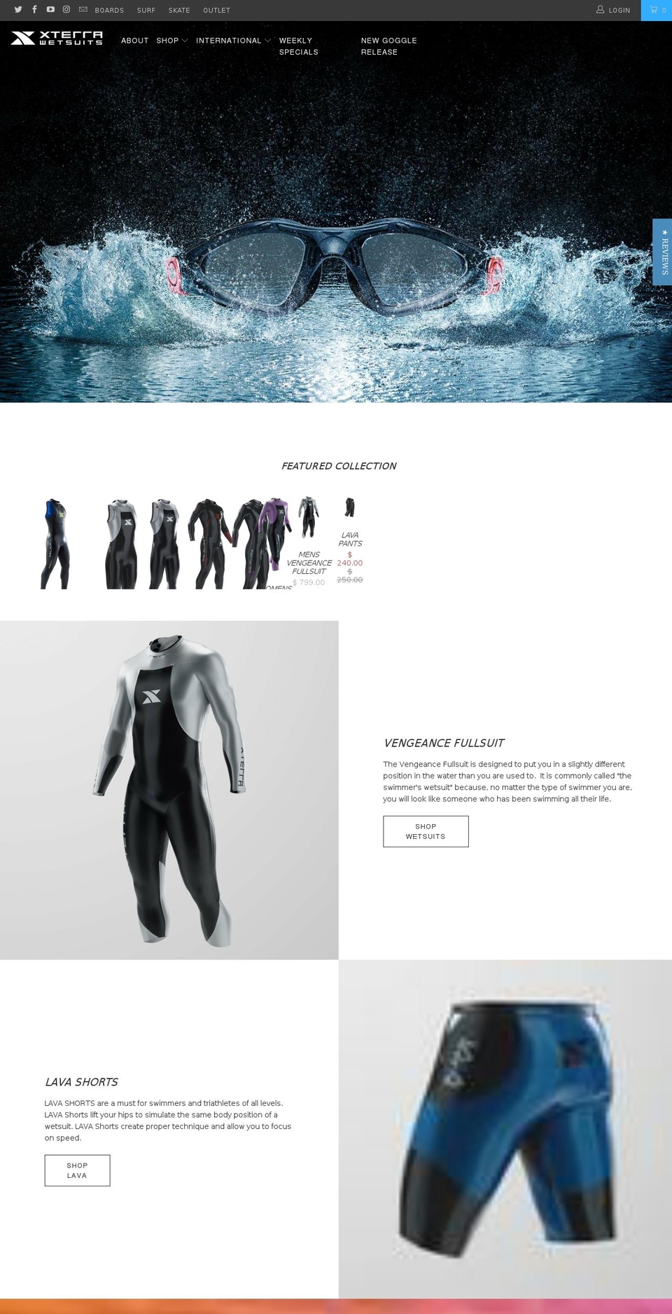 xterrawetsuit.com — Shopify storefront screenshot