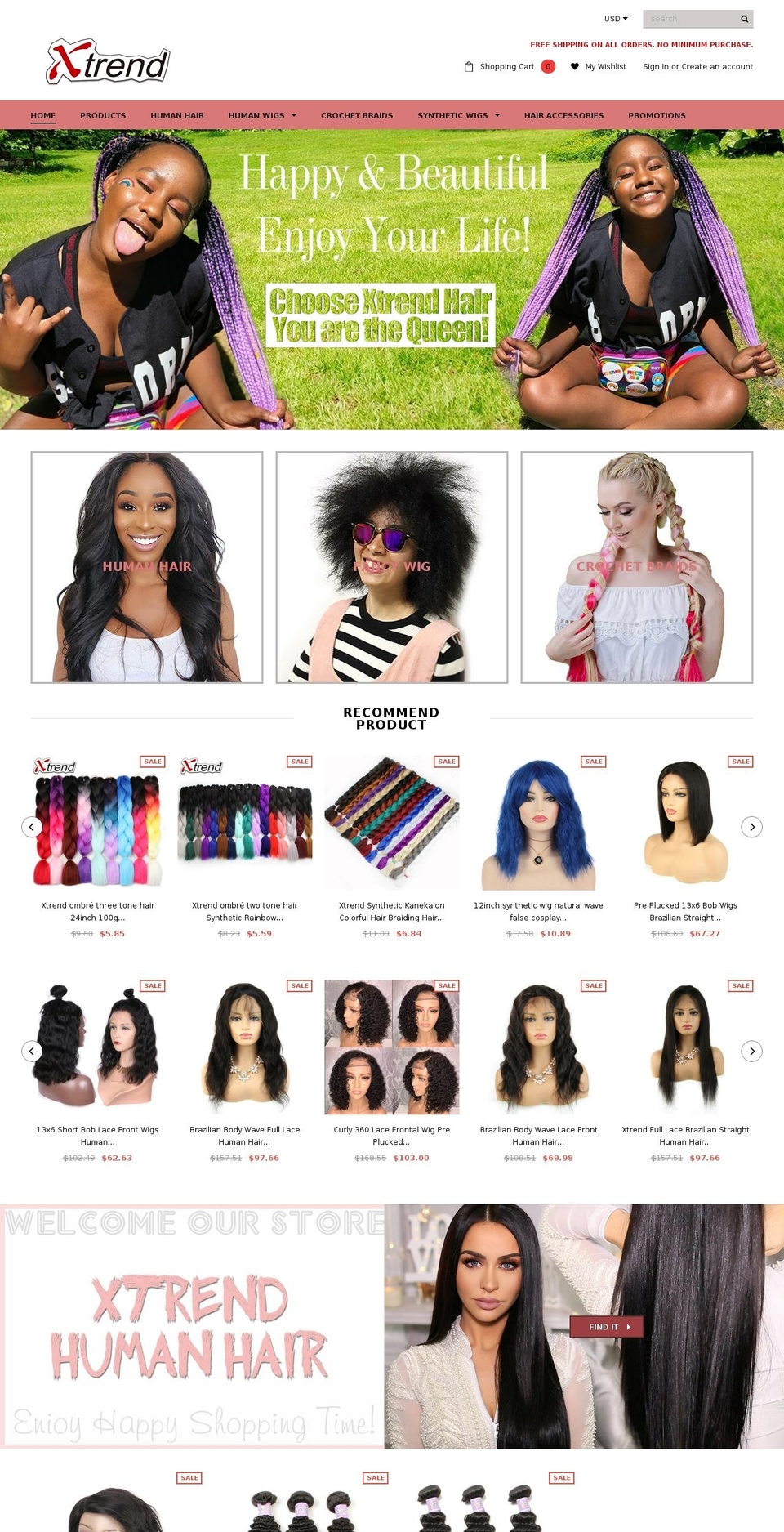 xtrendhair.com shopify website screenshot