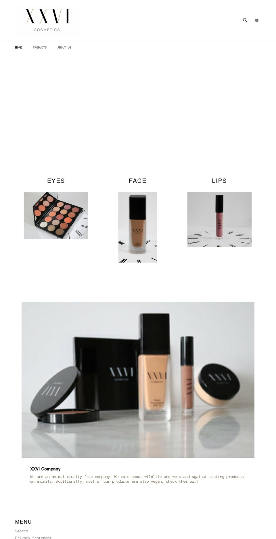 xxvicosmetics.com — Shopify storefront screenshot