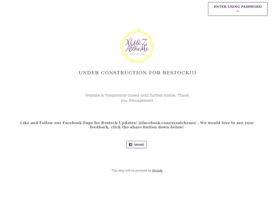 xyzalcheme.com shopify website screenshot