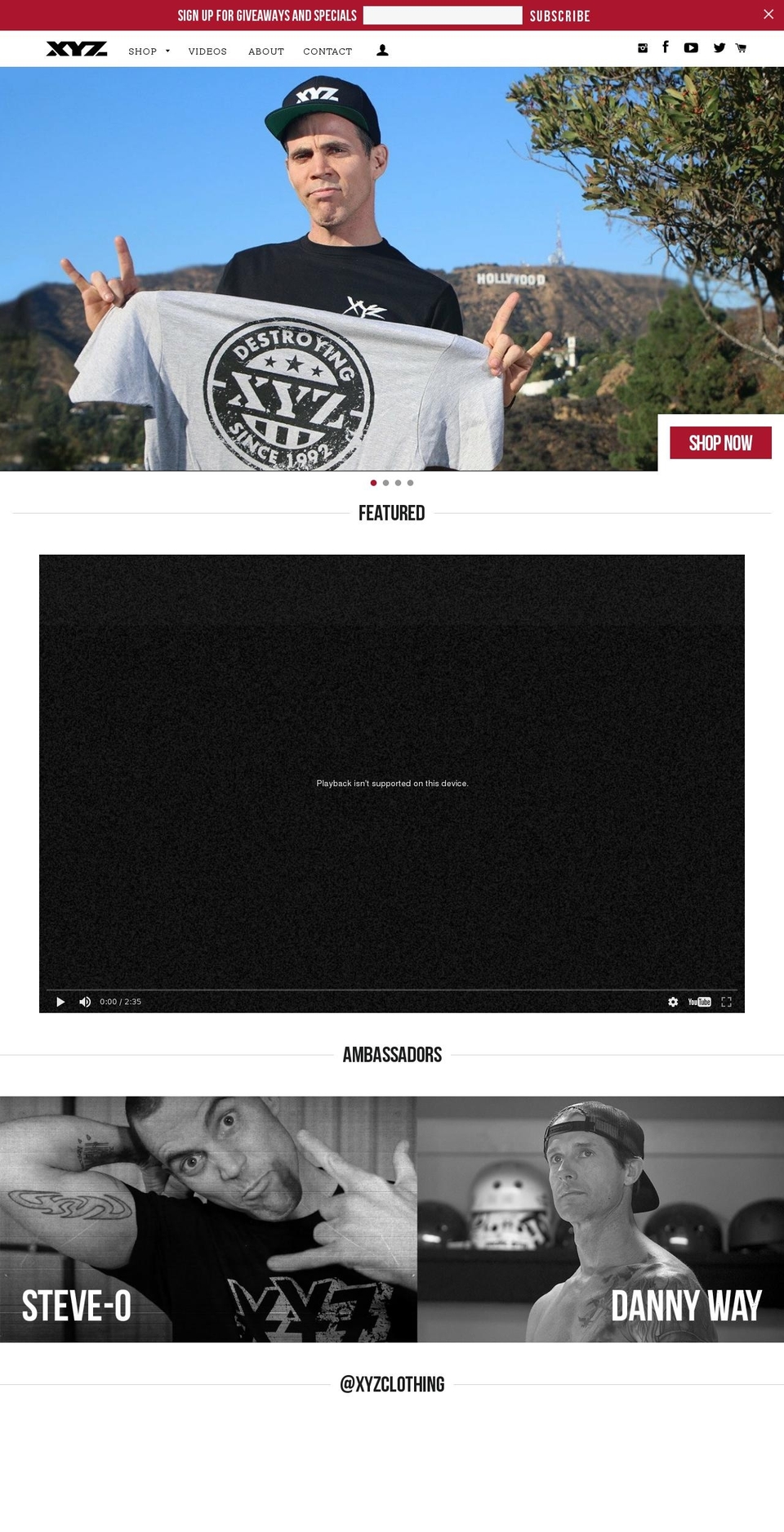 xyzsk8boarding.com shopify website screenshot