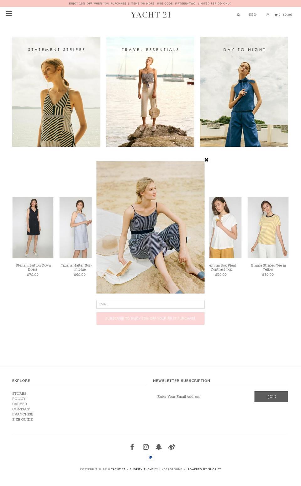 yacht21.com.sg shopify website screenshot