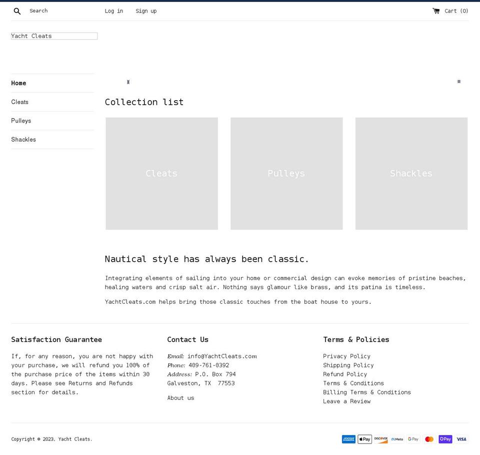 yachtcleats.com shopify website screenshot