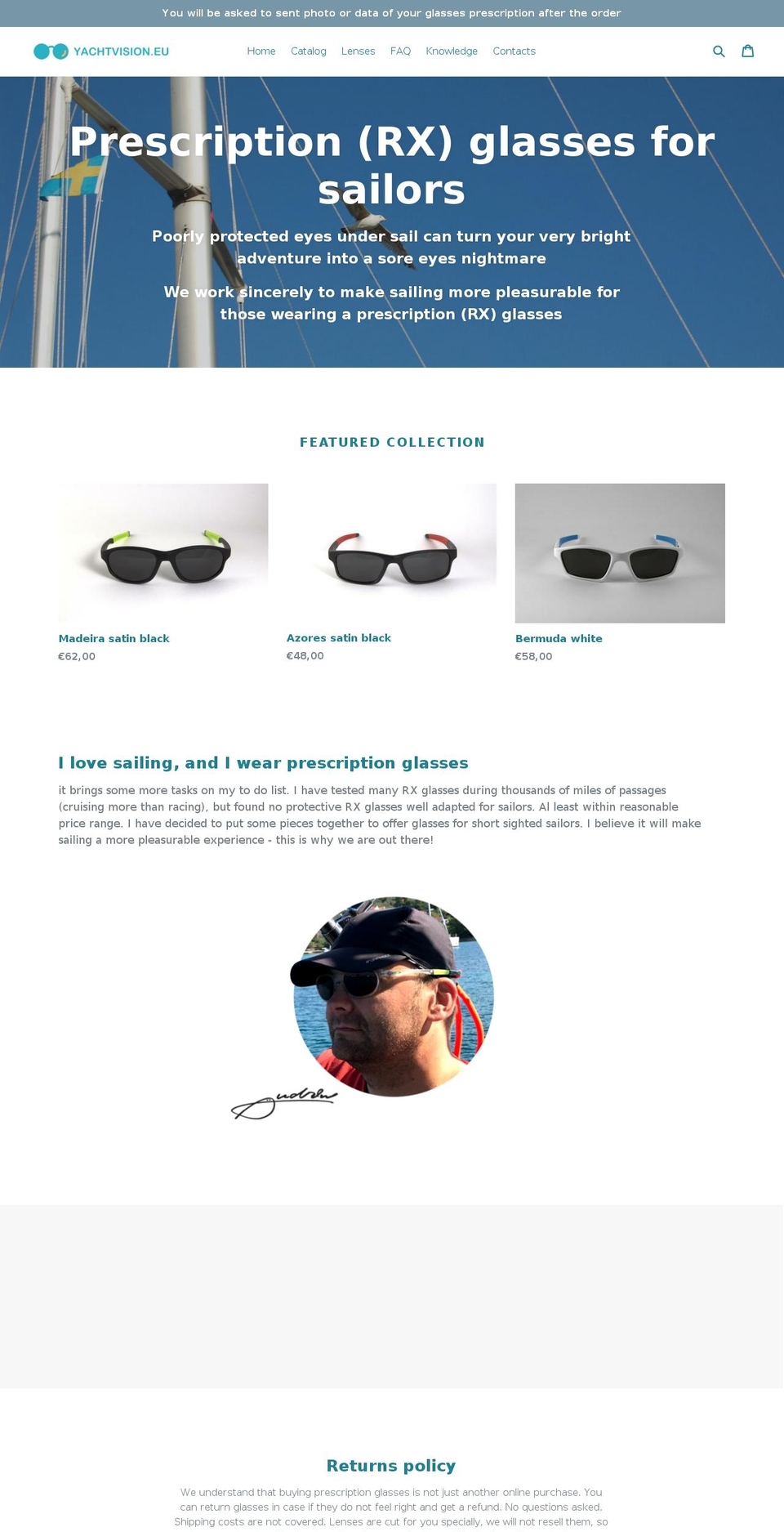 yachtvision.eu shopify website screenshot