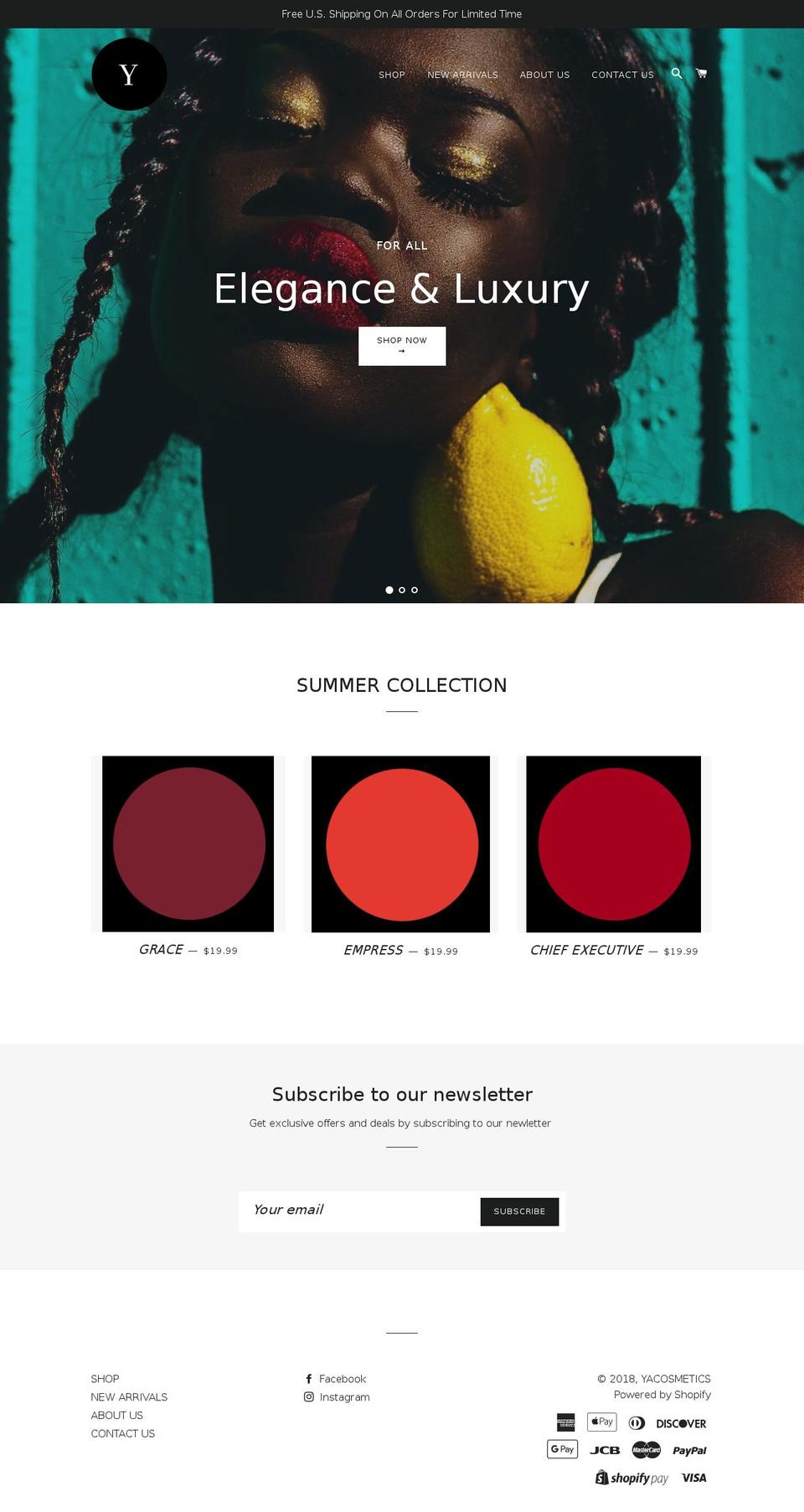 yacosmetics.com — Shopify storefront screenshot