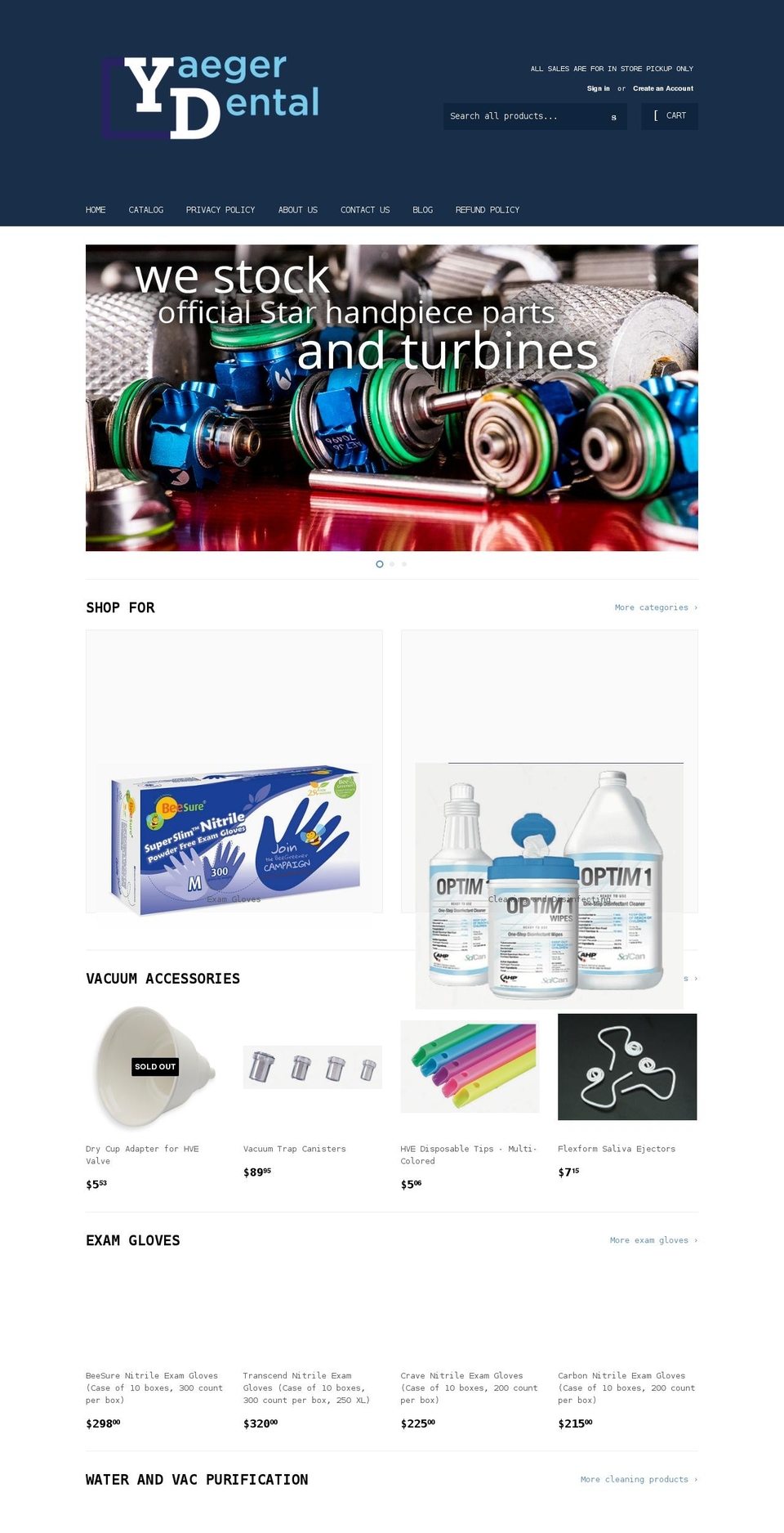 yaegerdentalshop.com shopify website screenshot