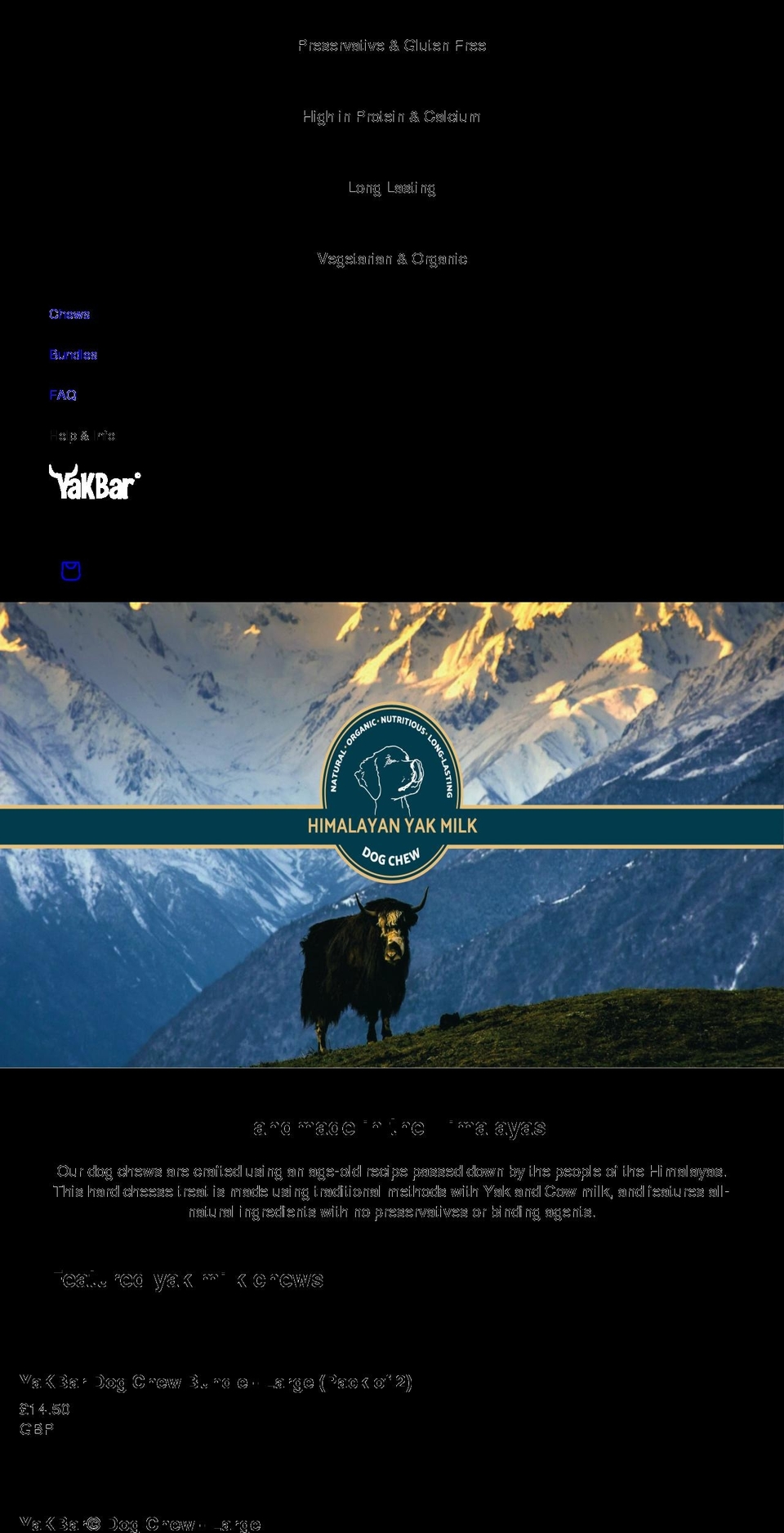 yakbar.co.uk shopify website screenshot