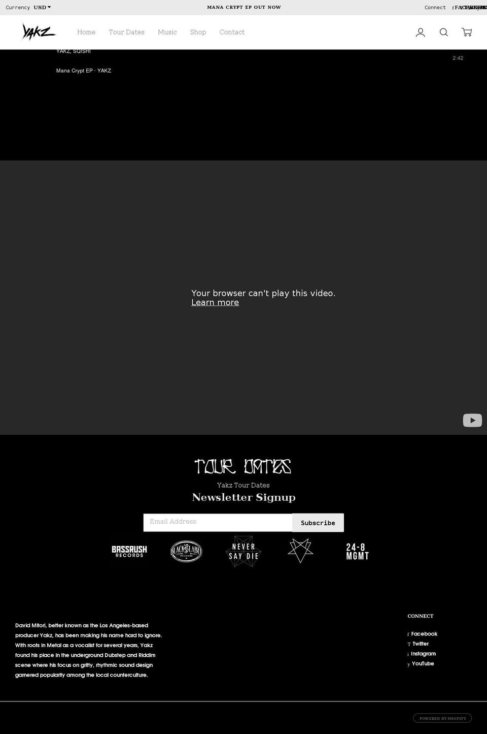 yakzmusic.com shopify website screenshot