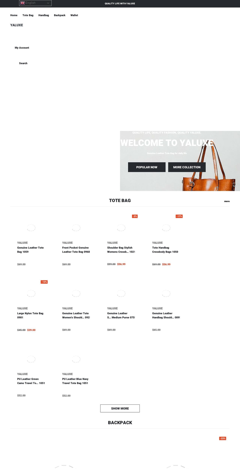 Glasso--sections-ready Shopify theme site example yaluxebag.com