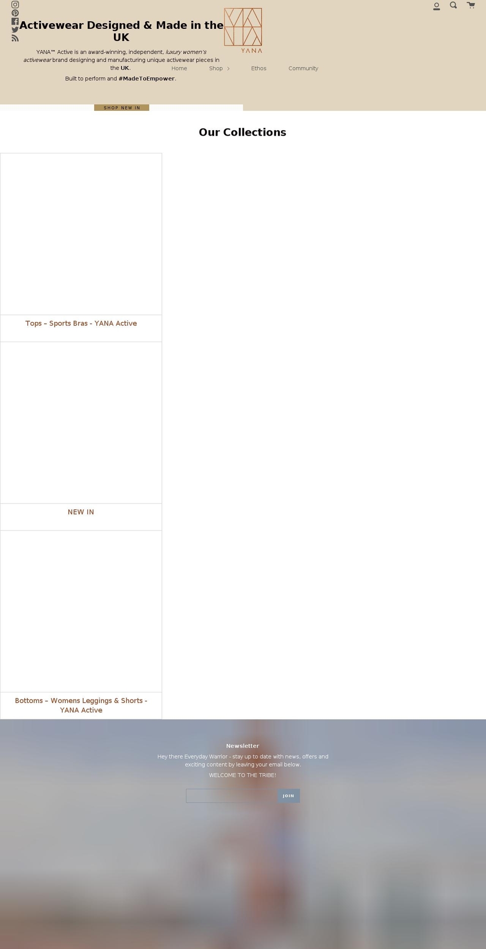 yanaactive.co.uk shopify website screenshot