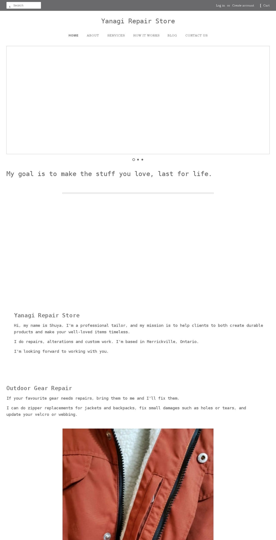 yanagi-repair-store.com shopify website screenshot