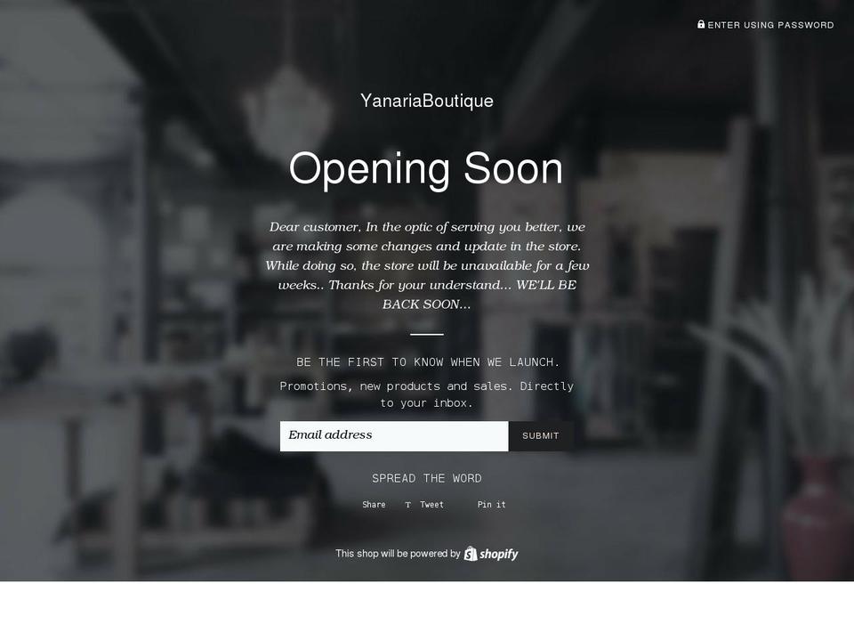 yanariaboutique.com shopify website screenshot