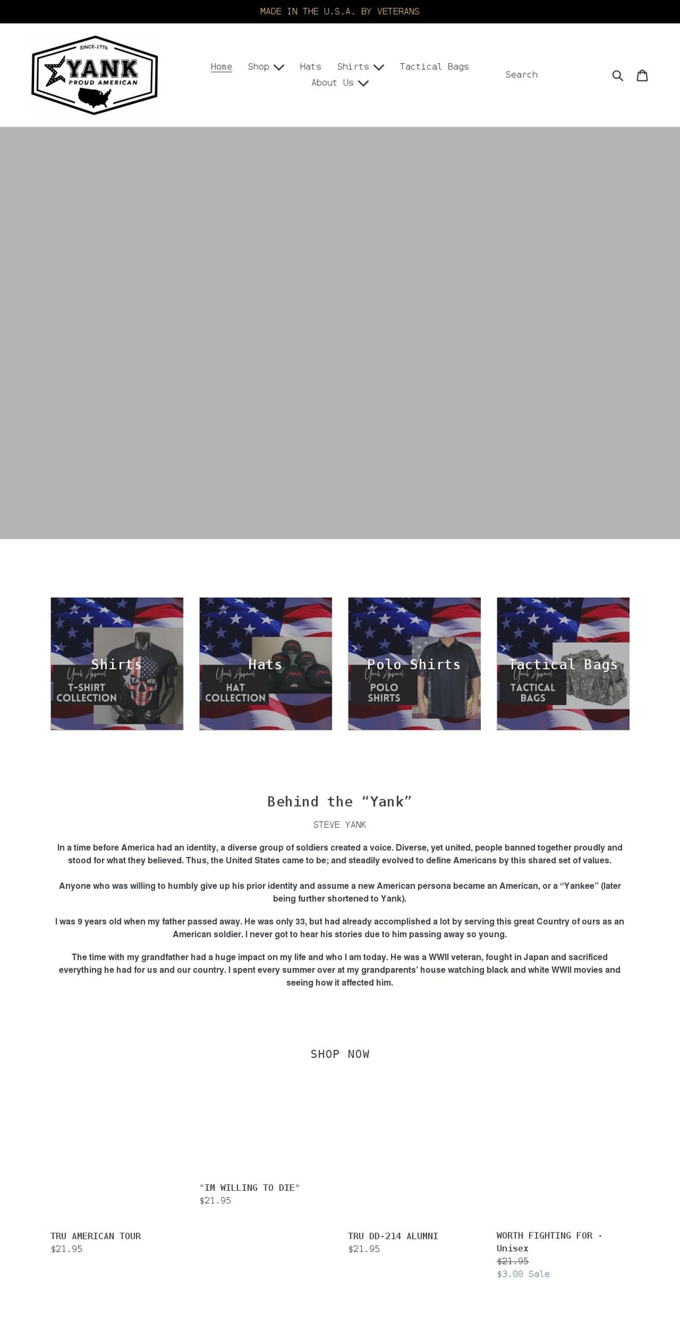 yankapparel.com shopify website screenshot
