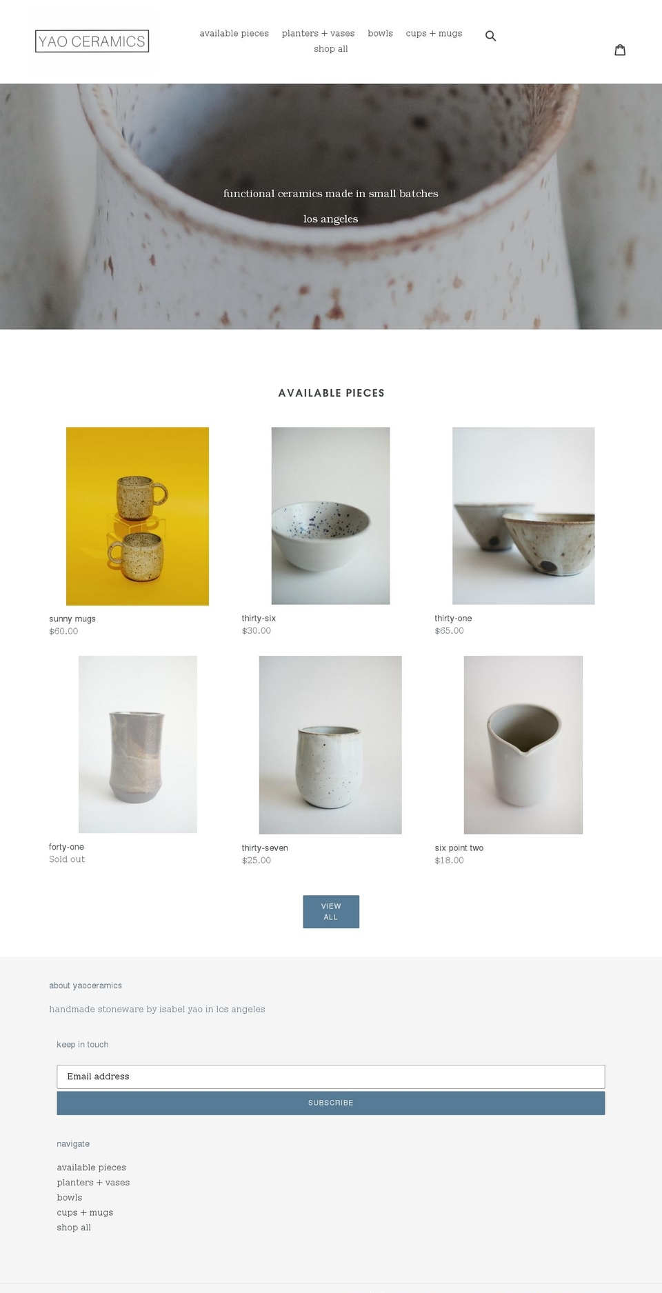 yaoceramics.com shopify website screenshot