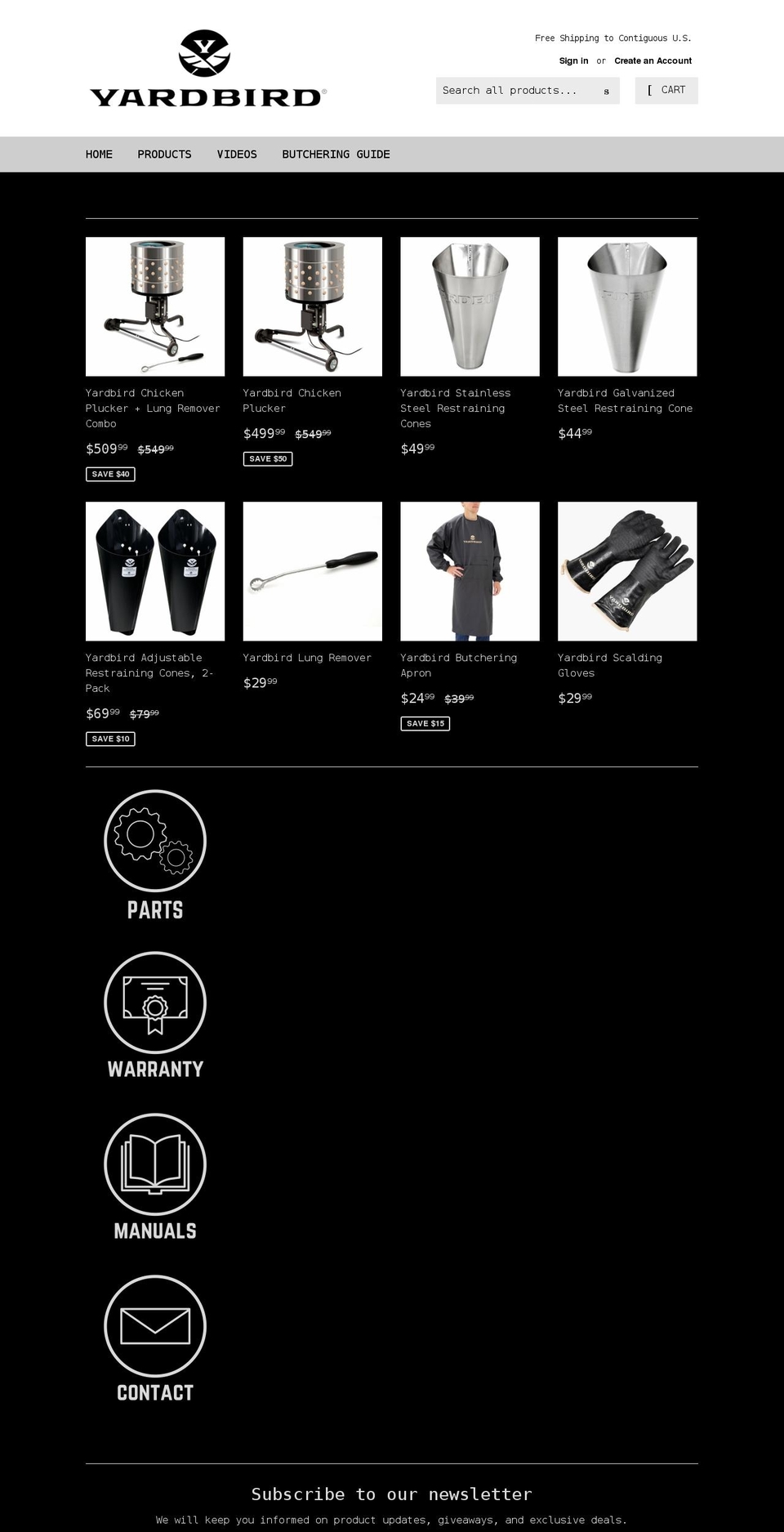 yardbirdpluckers.com shopify website screenshot