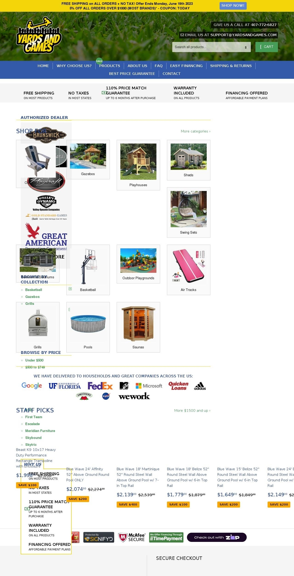 yardsandgames.com shopify website screenshot
