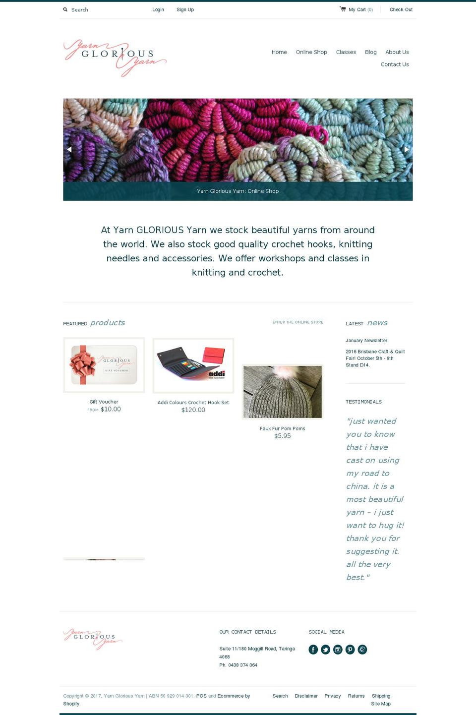 yarngloriousyarn.com.au shopify website screenshot