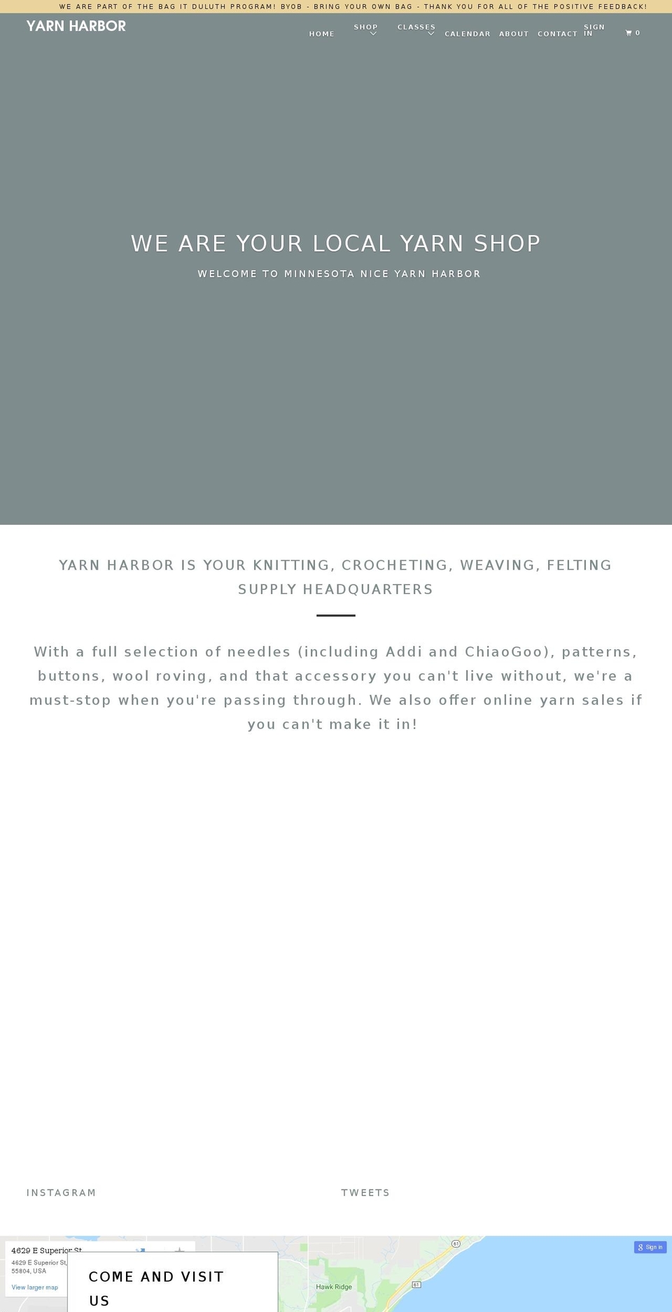 yarnharborduluth.com shopify website screenshot