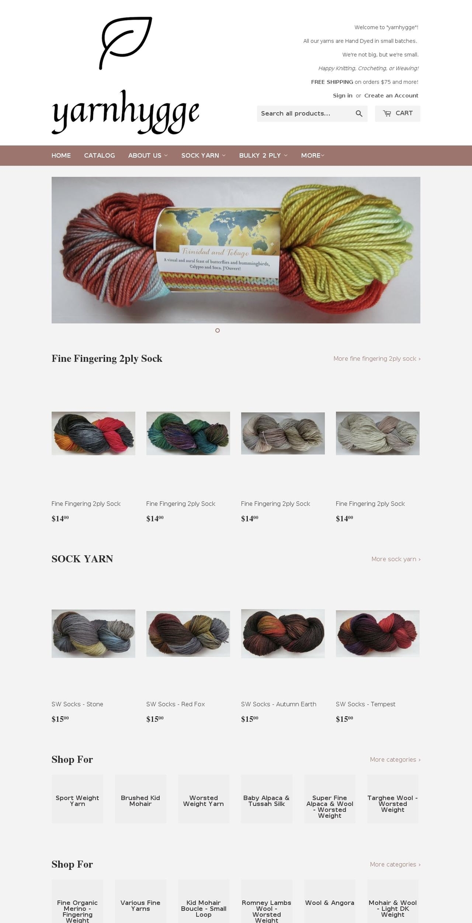 yarnhygge.com — Shopify storefront screenshot