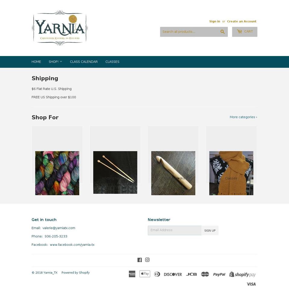 yarniatx.com shopify website screenshot