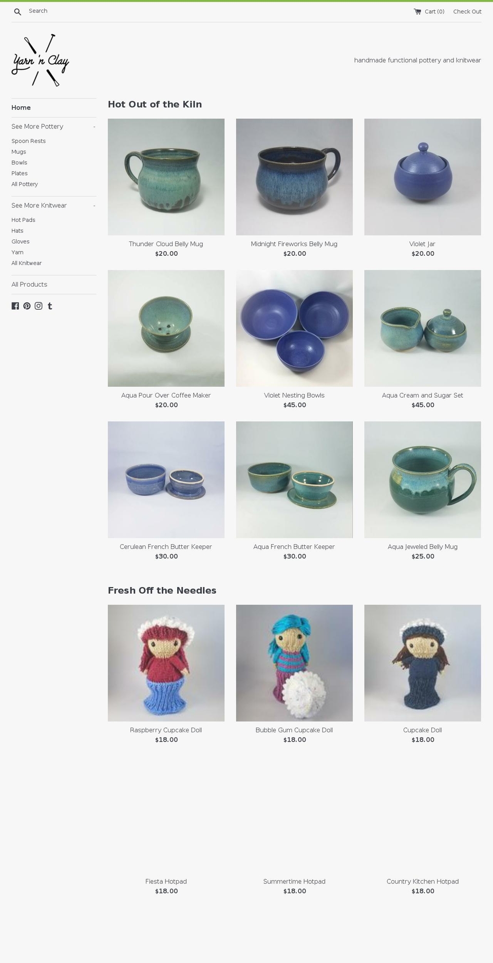 yarnnclay.com shopify website screenshot