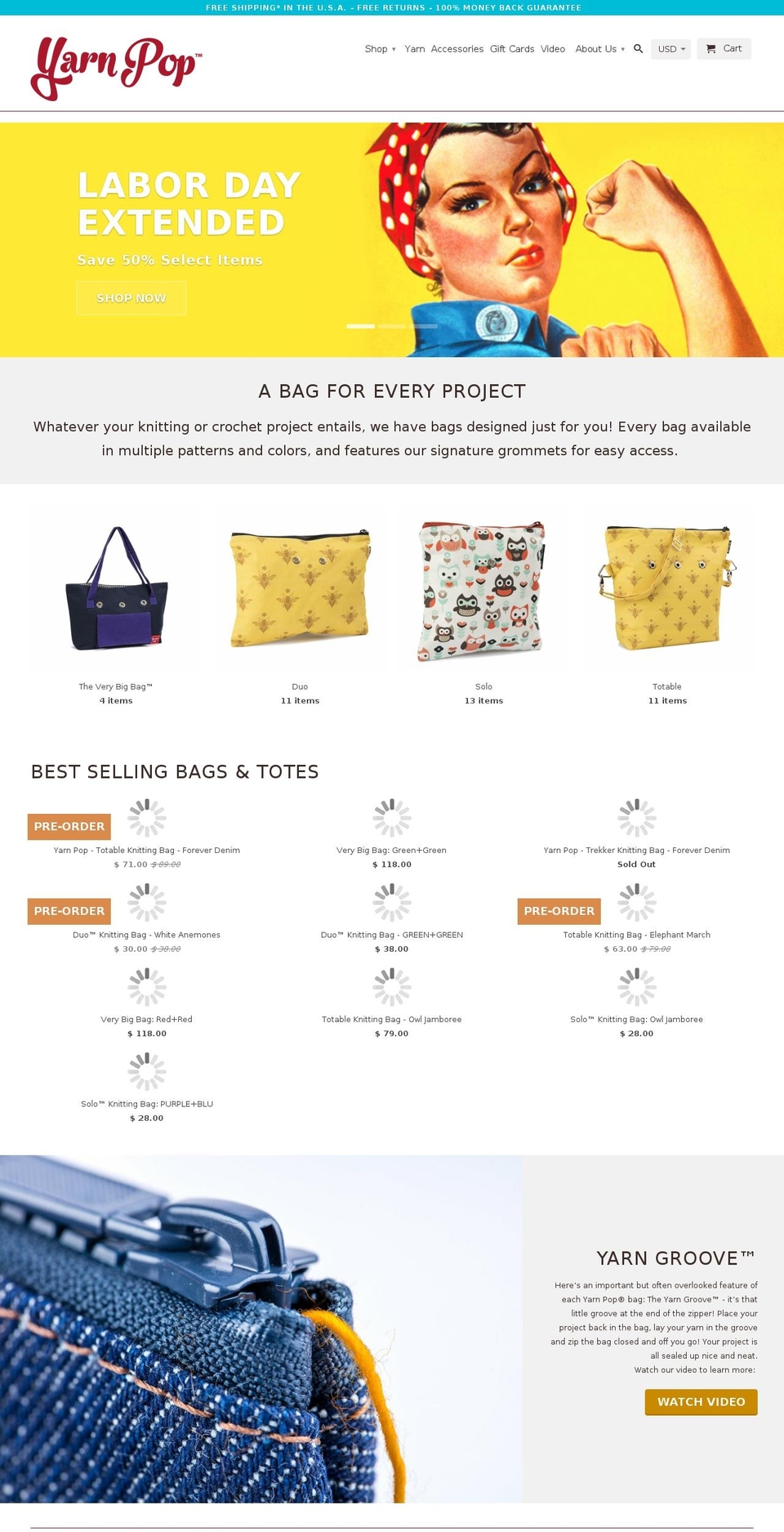 yarnpopbags.com — Shopify storefront screenshot