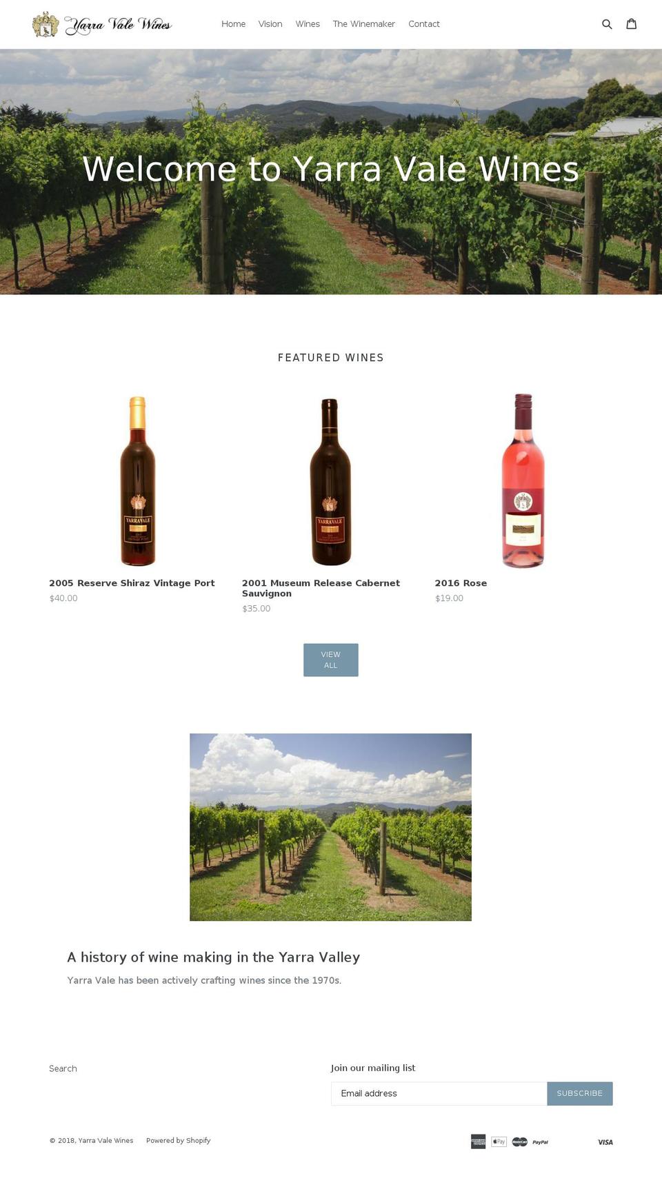 yarravalewines.com — Shopify storefront screenshot