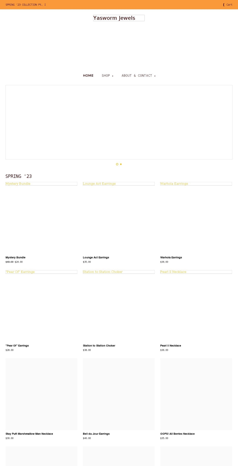 yaswormjewels.com shopify website screenshot