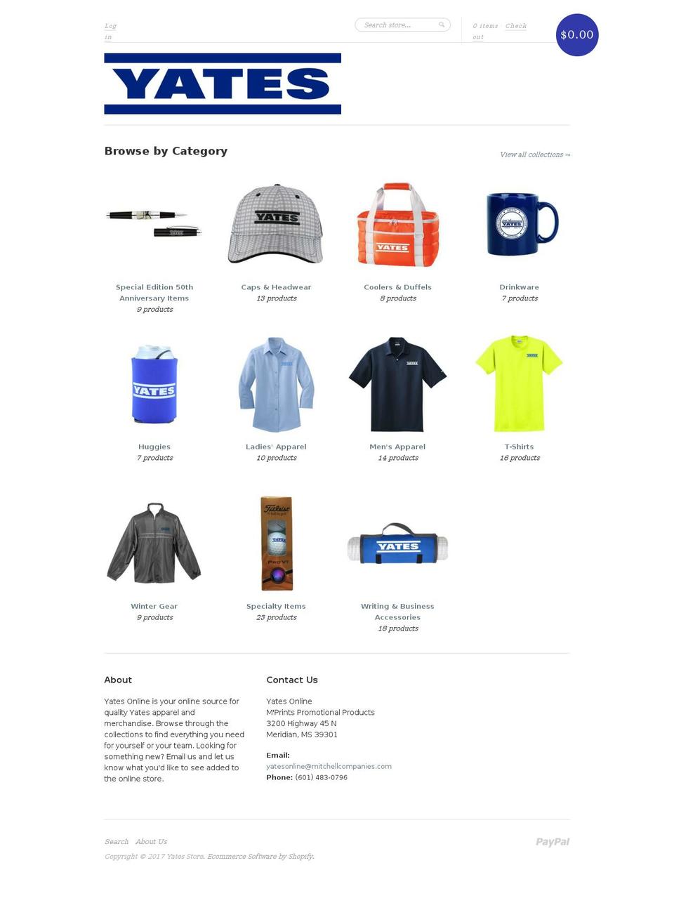 yatesstore.com shopify website screenshot