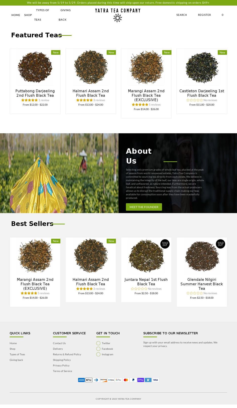 yatrateacompany.com shopify website screenshot