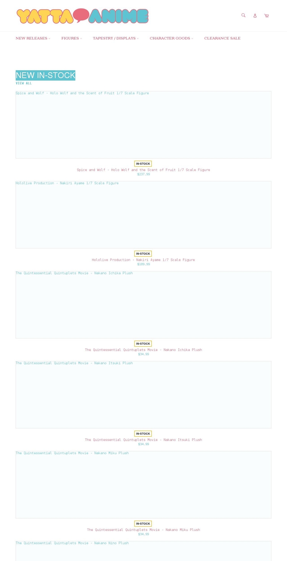 yattaanime.com shopify website screenshot